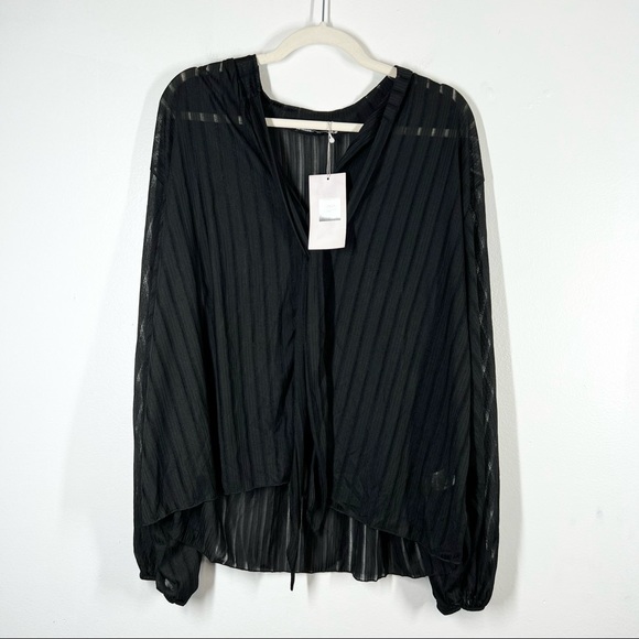 Zara Tops - ZARA NWT Tie Neck Semi Sheer Striped Blouse Large Black Slinky
